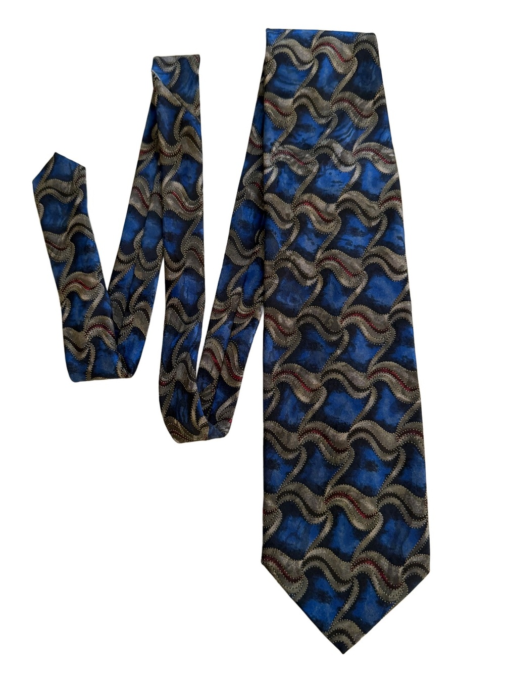 Vintage Louis Roth Vintage 100% Silk Tie Geometric Wave Blue Gray Made in Italy